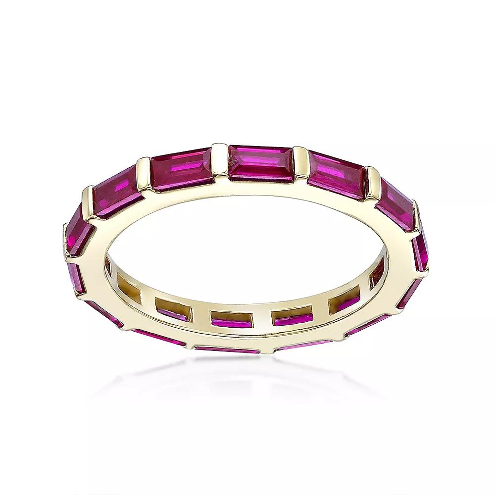 Gemminded 18k Gold Over Silver Lab-Created Ruby Baguette Ring, Womens Gold Tone Product Image