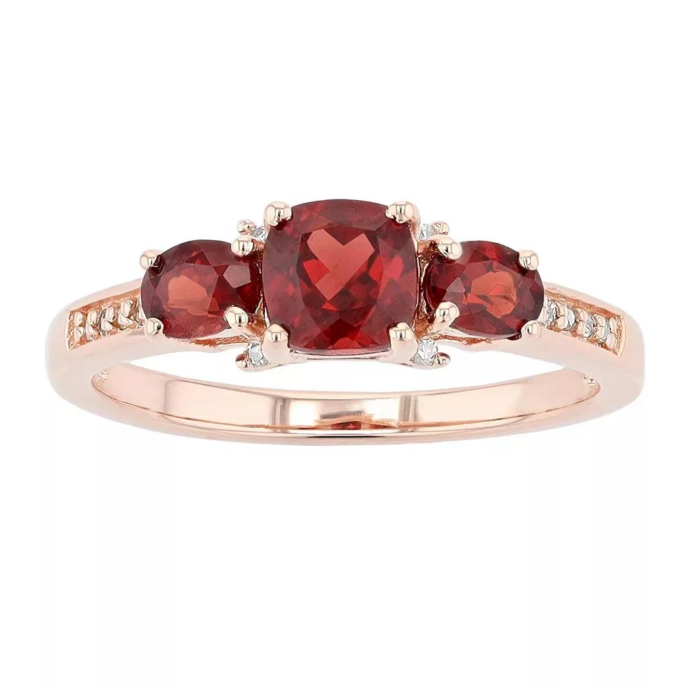 Gemminded 18k Rose Gold Over Silver Garnet & Diamond Accent 3-Stone Ring, Women's, Size: 9, Pink Tone Product Image