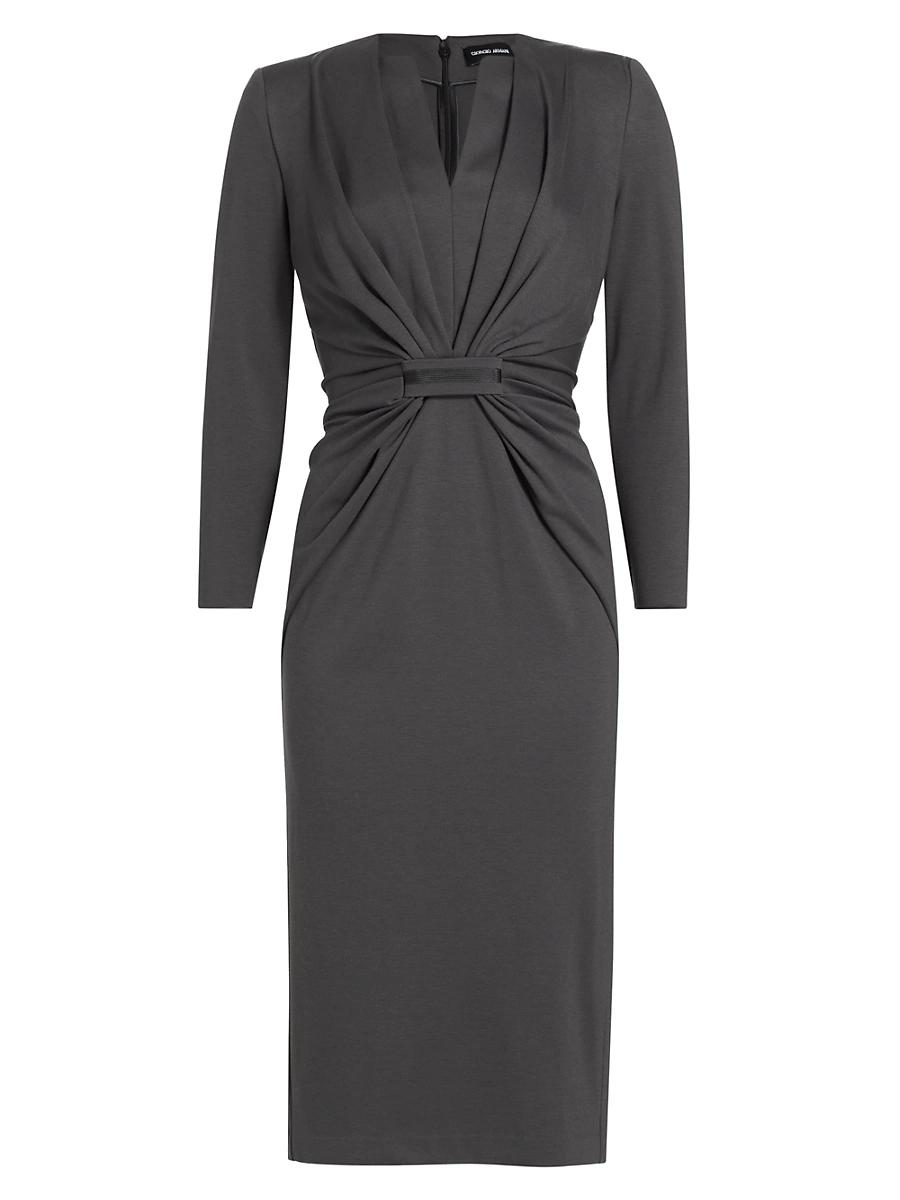 Tab-Front Gathered Jersey Sheath Dress Product Image