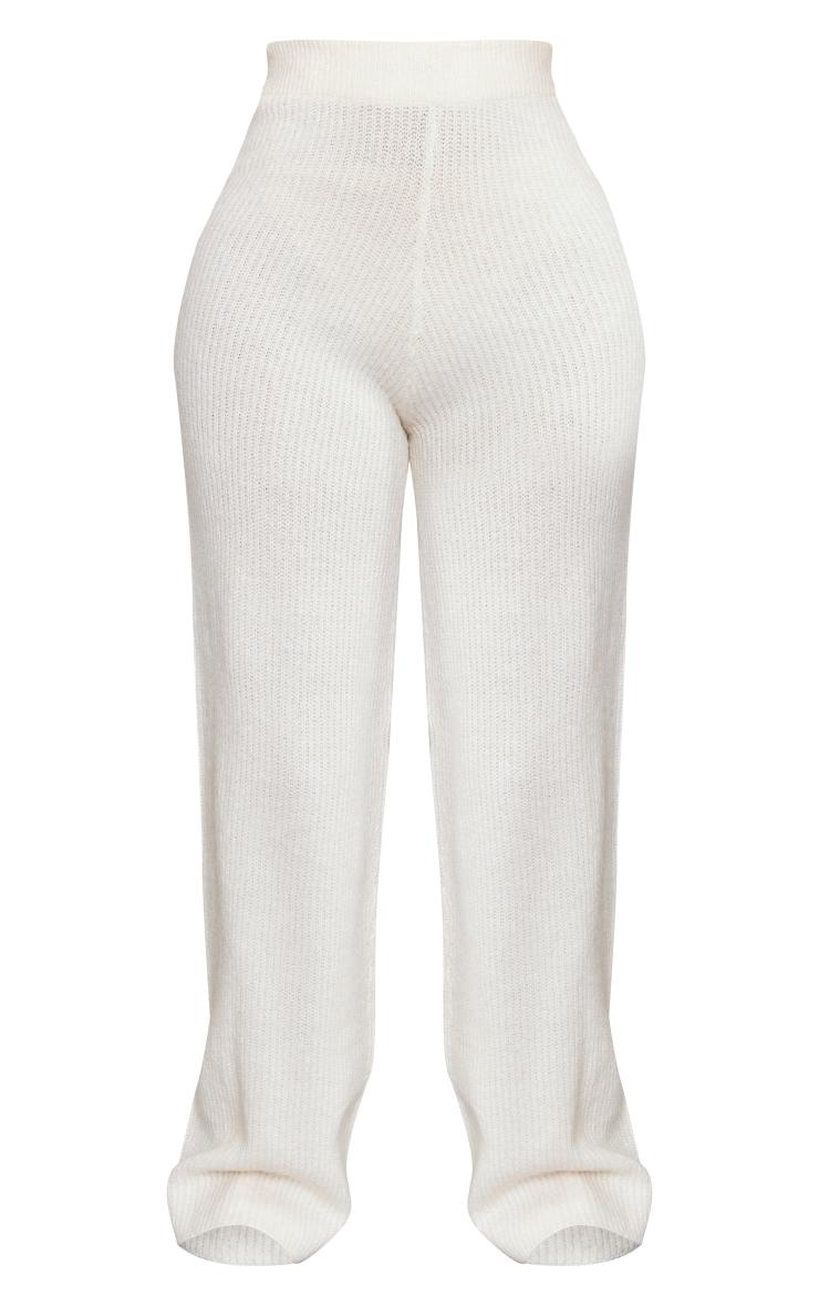 Petite Cream Knit Wide Leg Pants Product Image