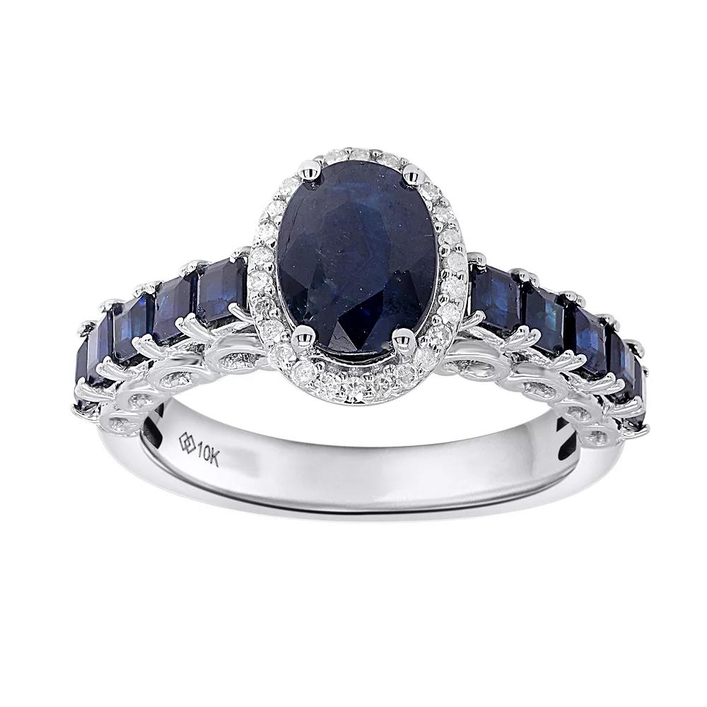 10k White Gold Sapphire 1/8 Carat T.W. Diamond Halo Ring, Women's, Size: 6, 10kw Blue Blue Product Image