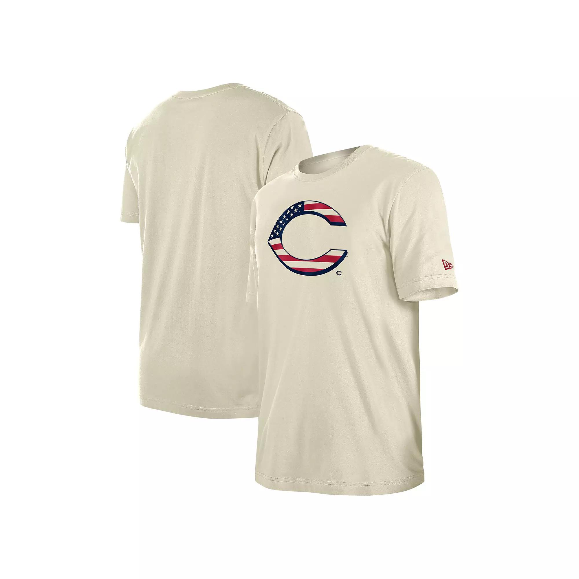 Men's New Era Cream Cincinnati Reds 4th of July Flag Fill T-Shirt, Size: Small, Red Beige Product Image