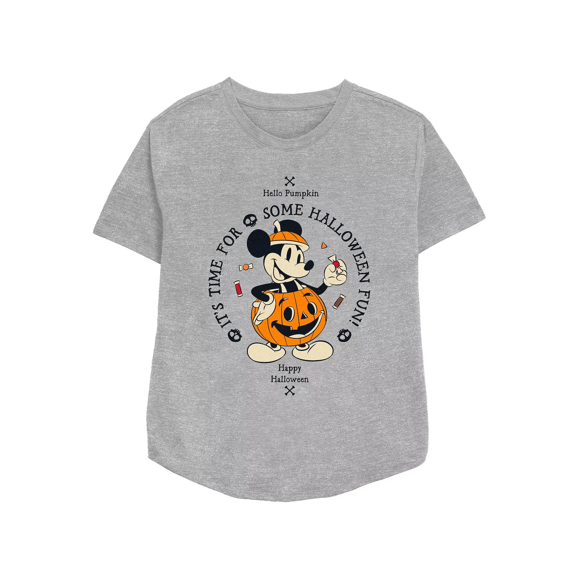 Disney's Mickey Mouse Hello Pumpkin It’s Time For Some Halloween Fun Women's Relaxed Fit Graphic Tee,  Product Image