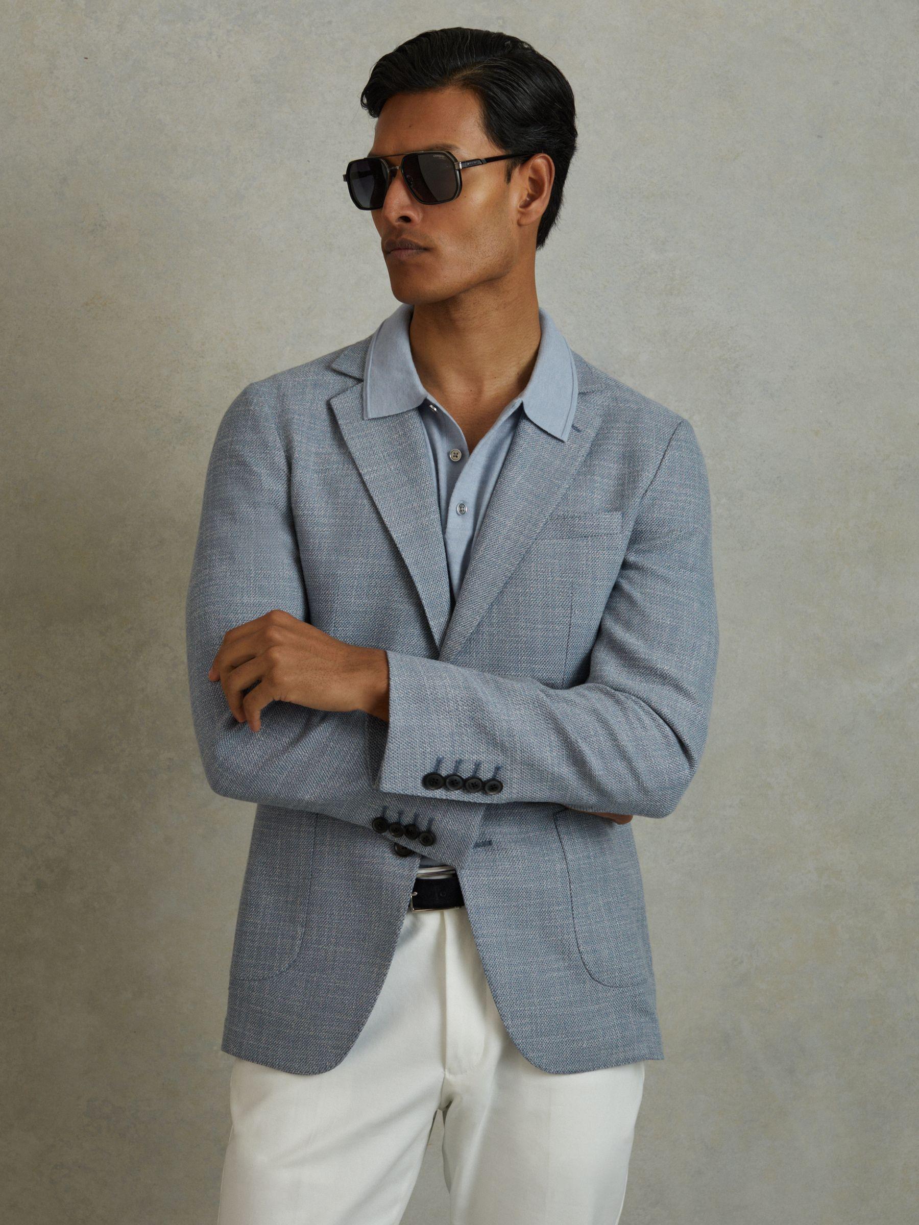 Single Breasted Blazer With Cotton in Soft Blue Product Image