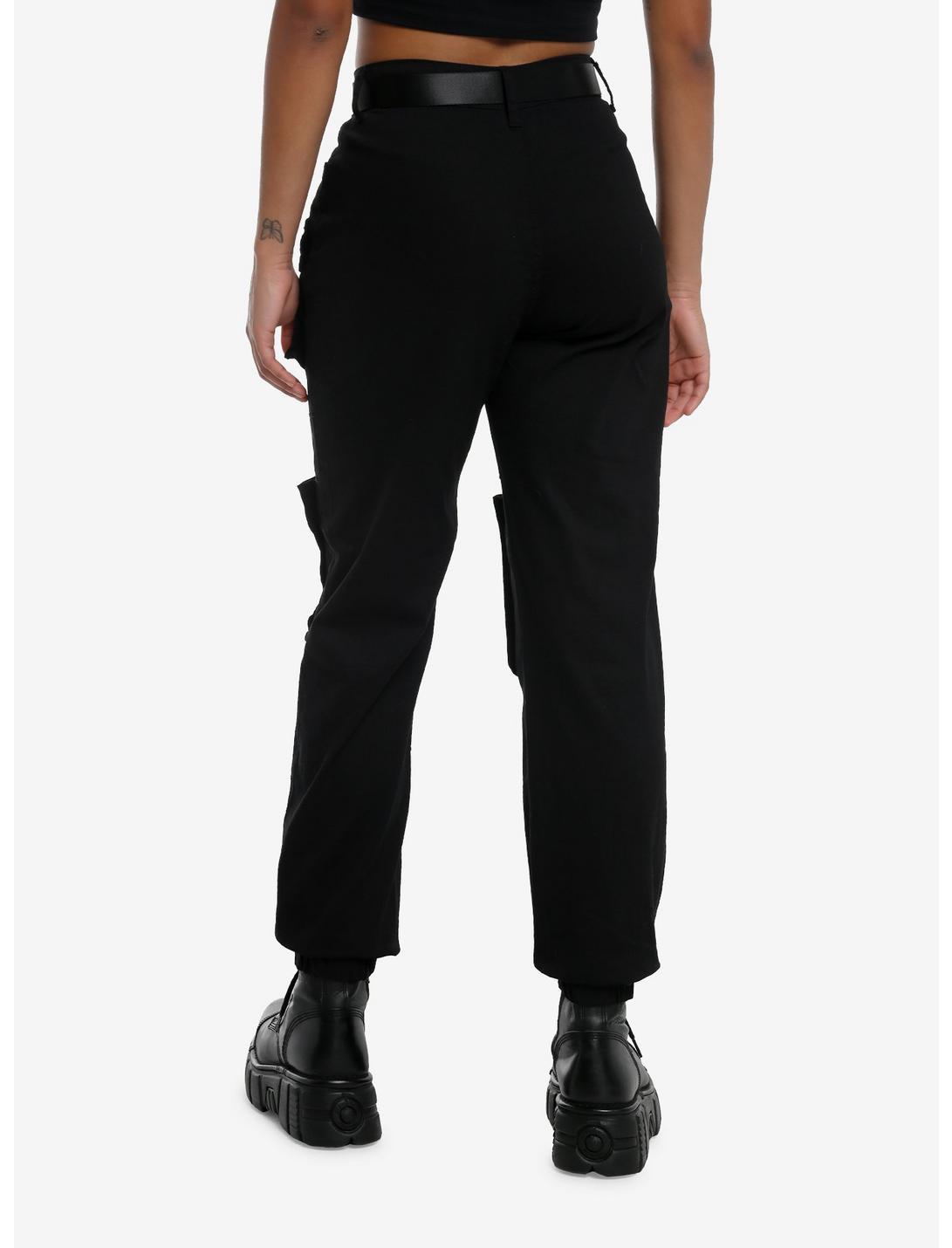 Black Cargo Pocket Utility Jogger Pants With Belt Product Image