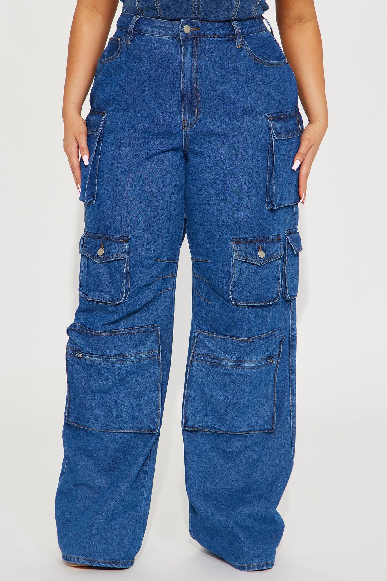 Tall Lily High Rise Cargo Jeans - Medium Blue Wash Product Image