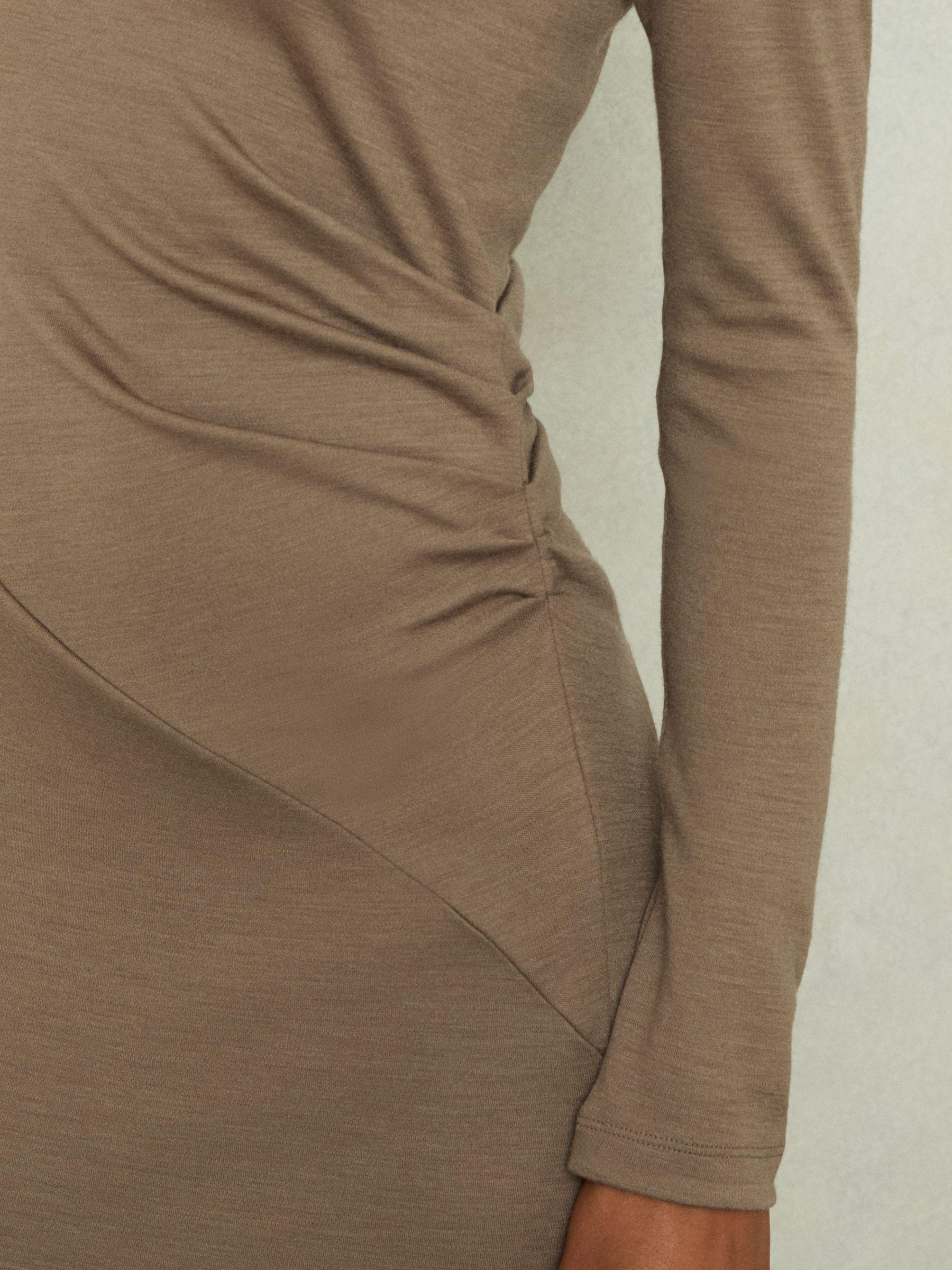 Wool Ruche Detail Midi Dress in Camel Product Image
