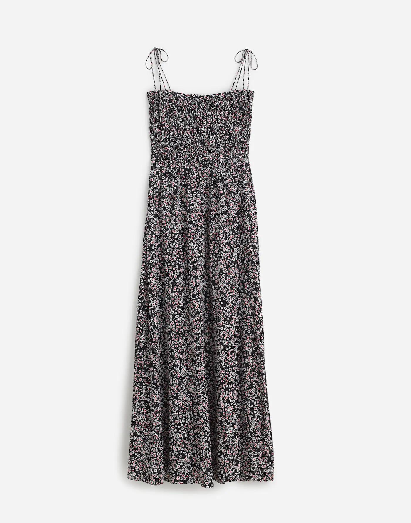 Smocked Tie-Strap Midi Dress in Floral Product Image