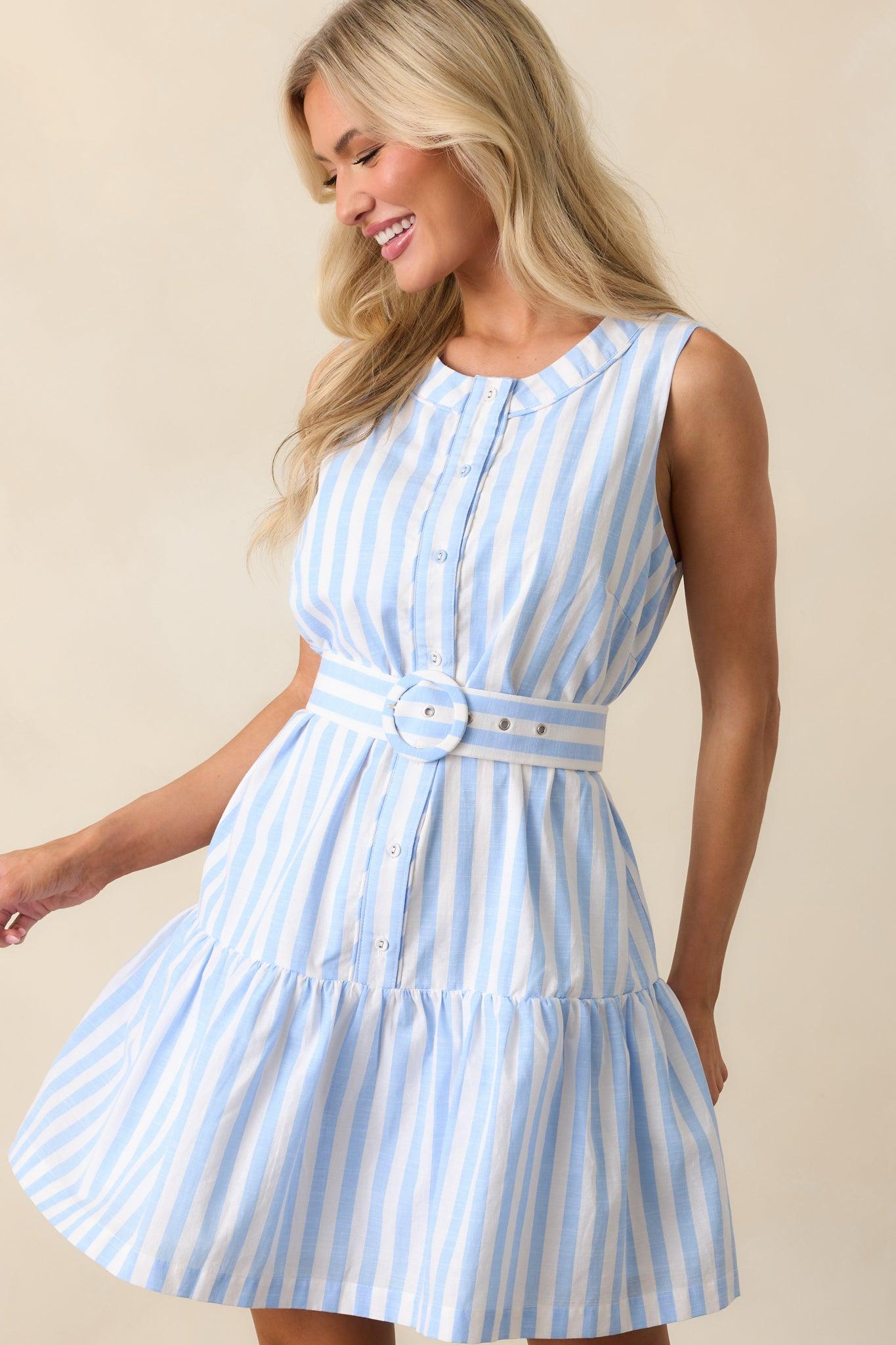 What You Make Of It Light Blue Stripe Cotton Mini Dress Product Image