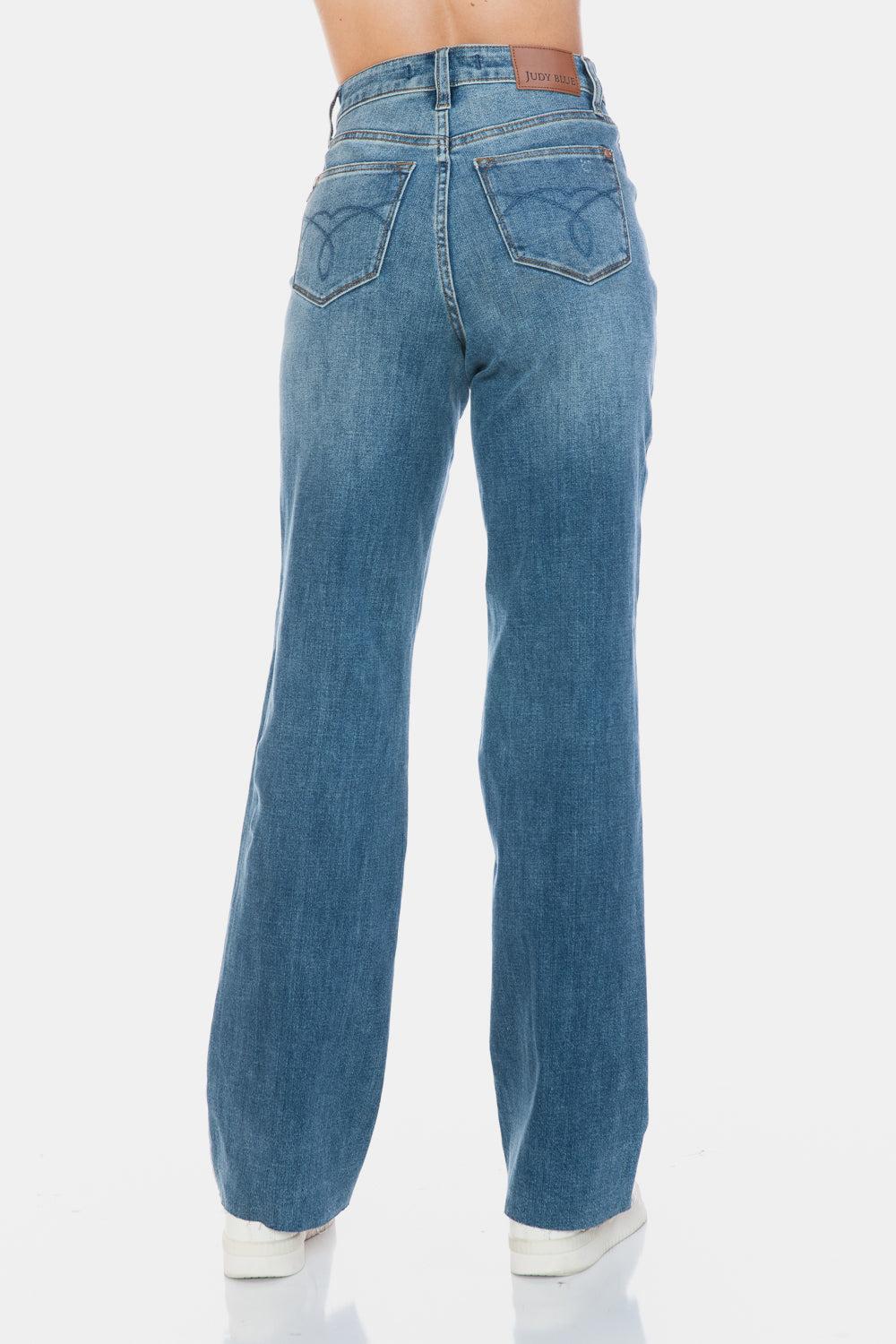 88848   Andie Hi-Rise Tummy Control Cut Raw Hem Straight Judy Blue Jeans - ONLINE EXCLUSIVE! Product Image
