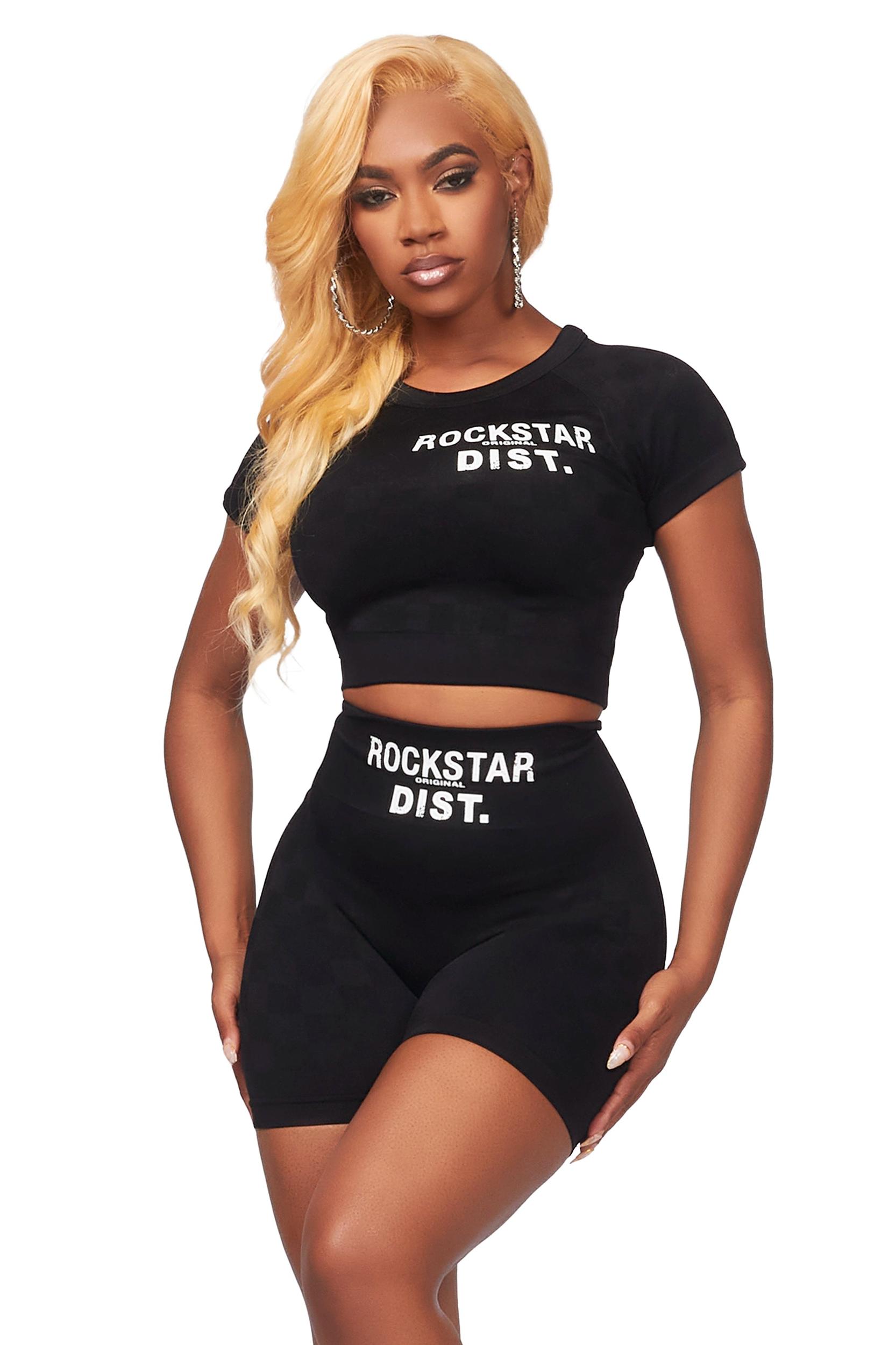 Caria Black Checkered Bike Short Set Female Product Image