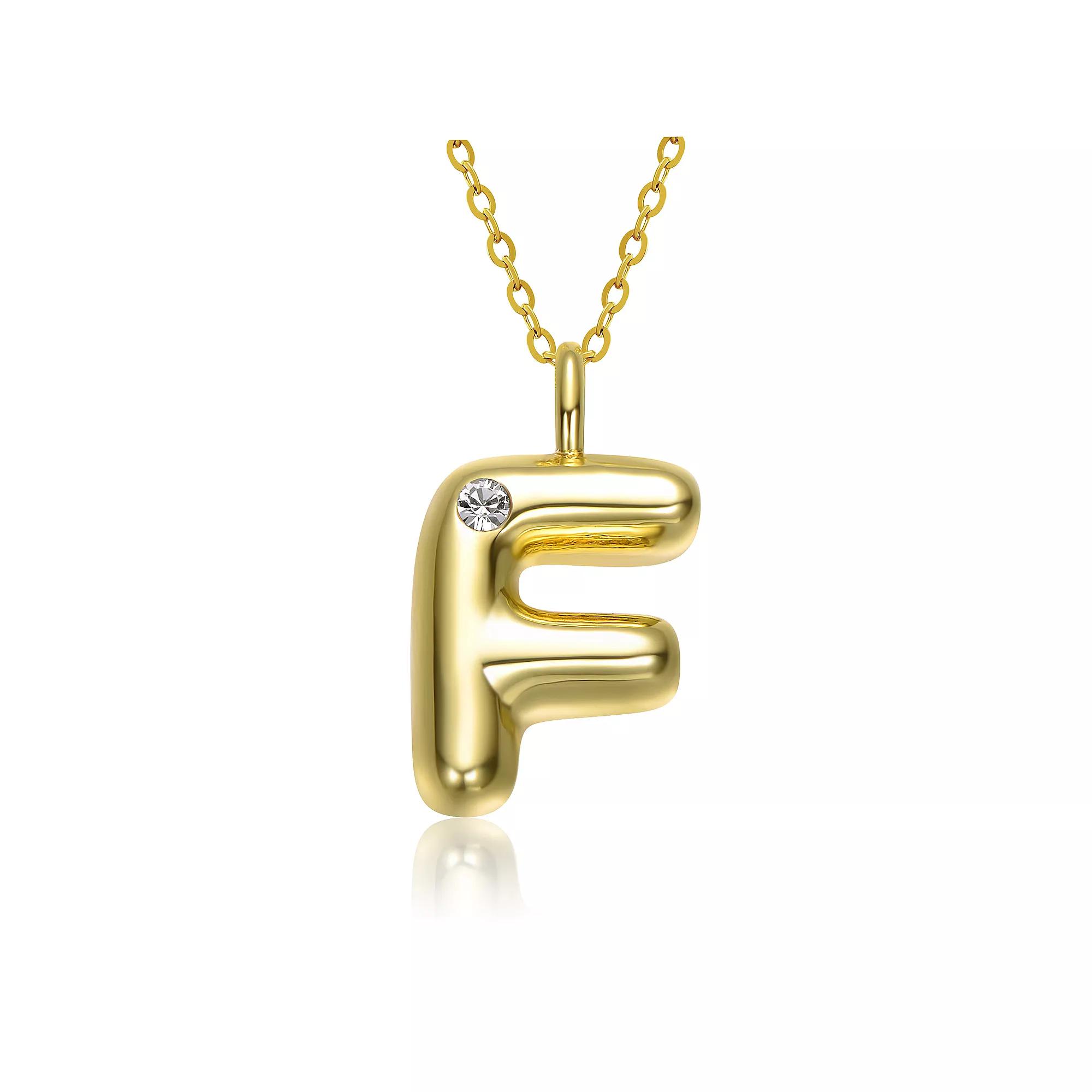 14k Gold Plated Bubble Initial Pendant Necklace, Womens Gold Tone F Product Image