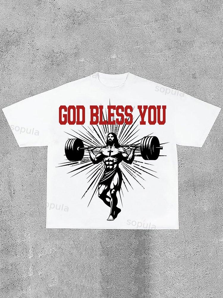 Men's God Bless You Gym Graphic Tees Product Image