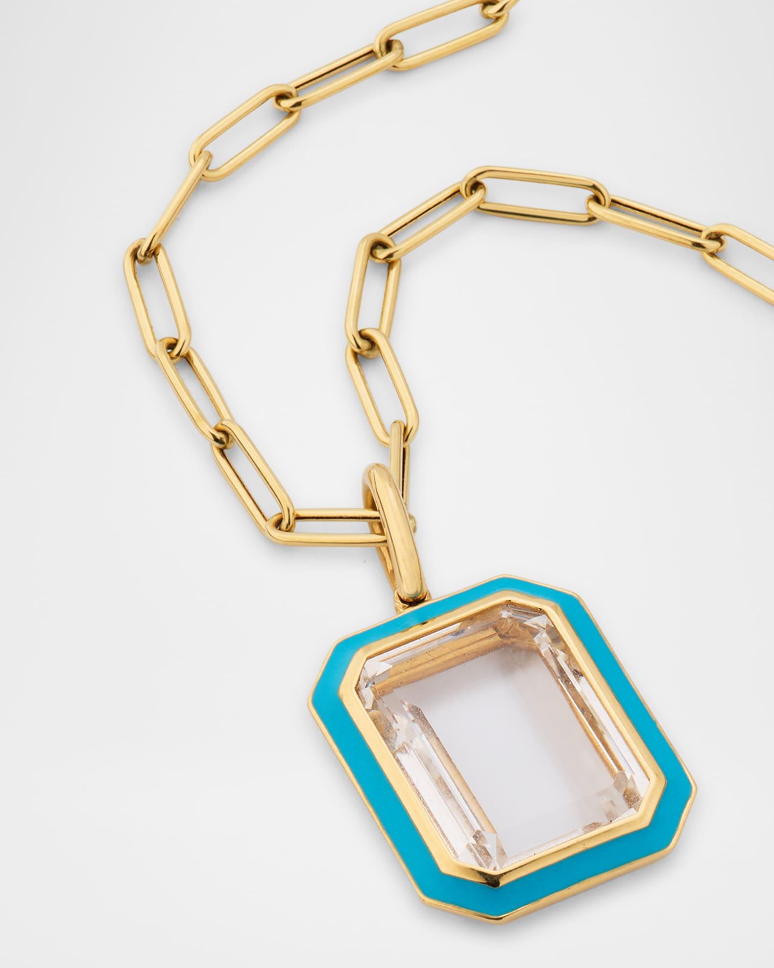 18K Queen Rock Crystal and Turquoise Enamel Pendant Necklace Product Image