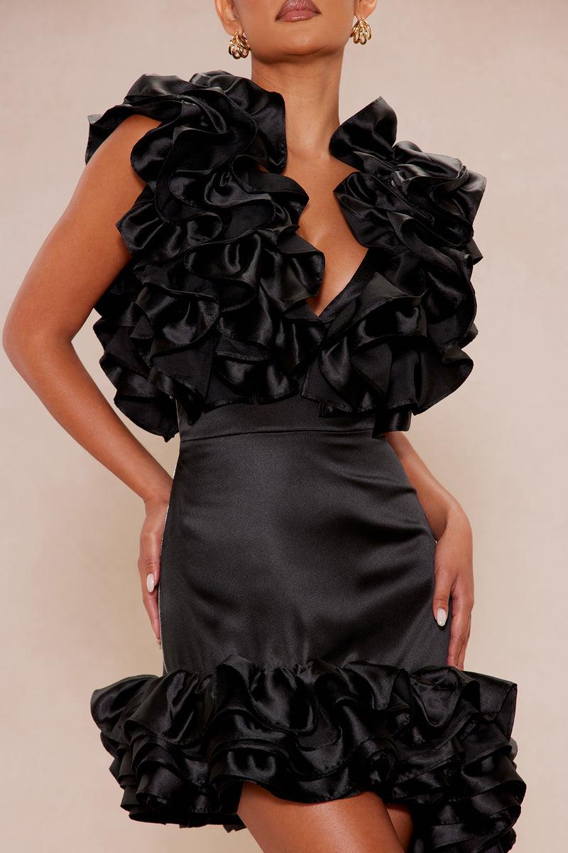 Athens Ruffle Mini Dress - Black Product Image