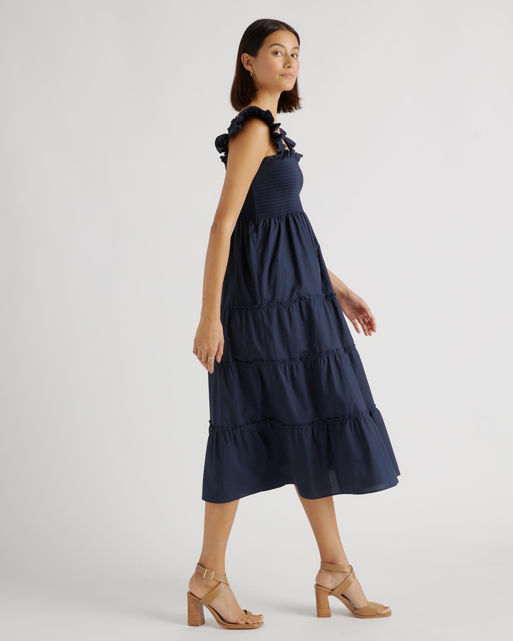 Quince | Women's Poplin Smocked Midi Dress Organic Cotton Product Image