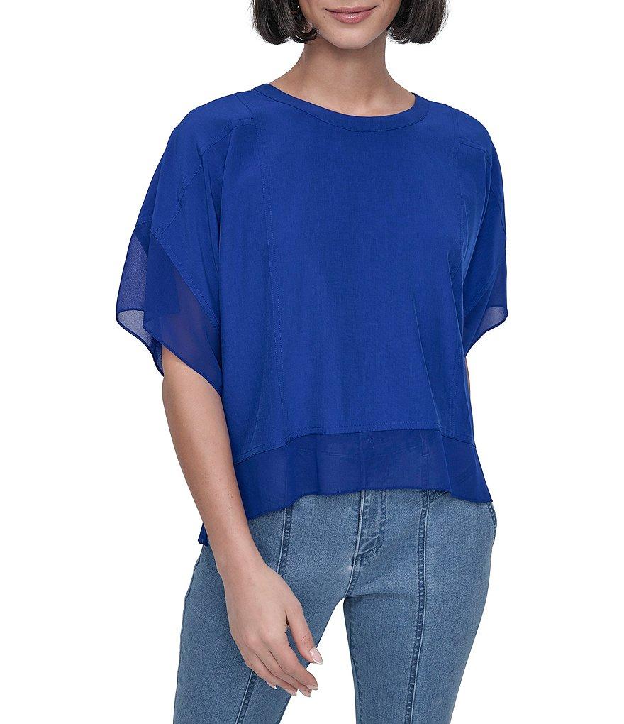 DKNY by Donna Karan Mixed Media Crew Neck Dolman Short Sleeve Top Product Image