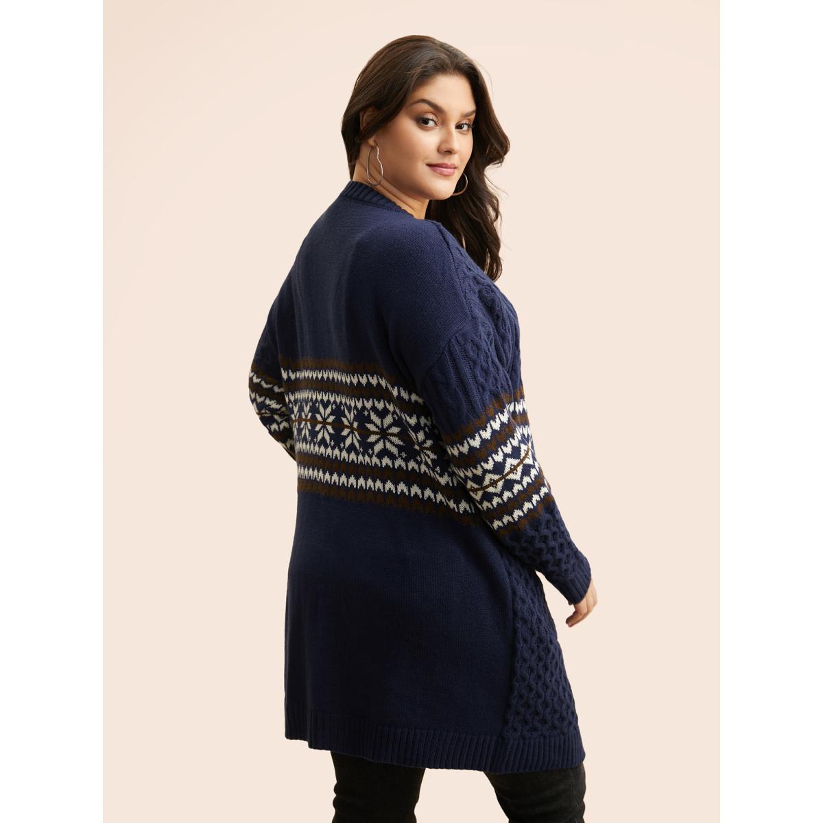 Plus Size Bandana Cable Knit Contrast Pocket Cardigan Midnight Women Casual Loose Long Sleeve Everyday Cardigans BloomChic 26/4X Product Image