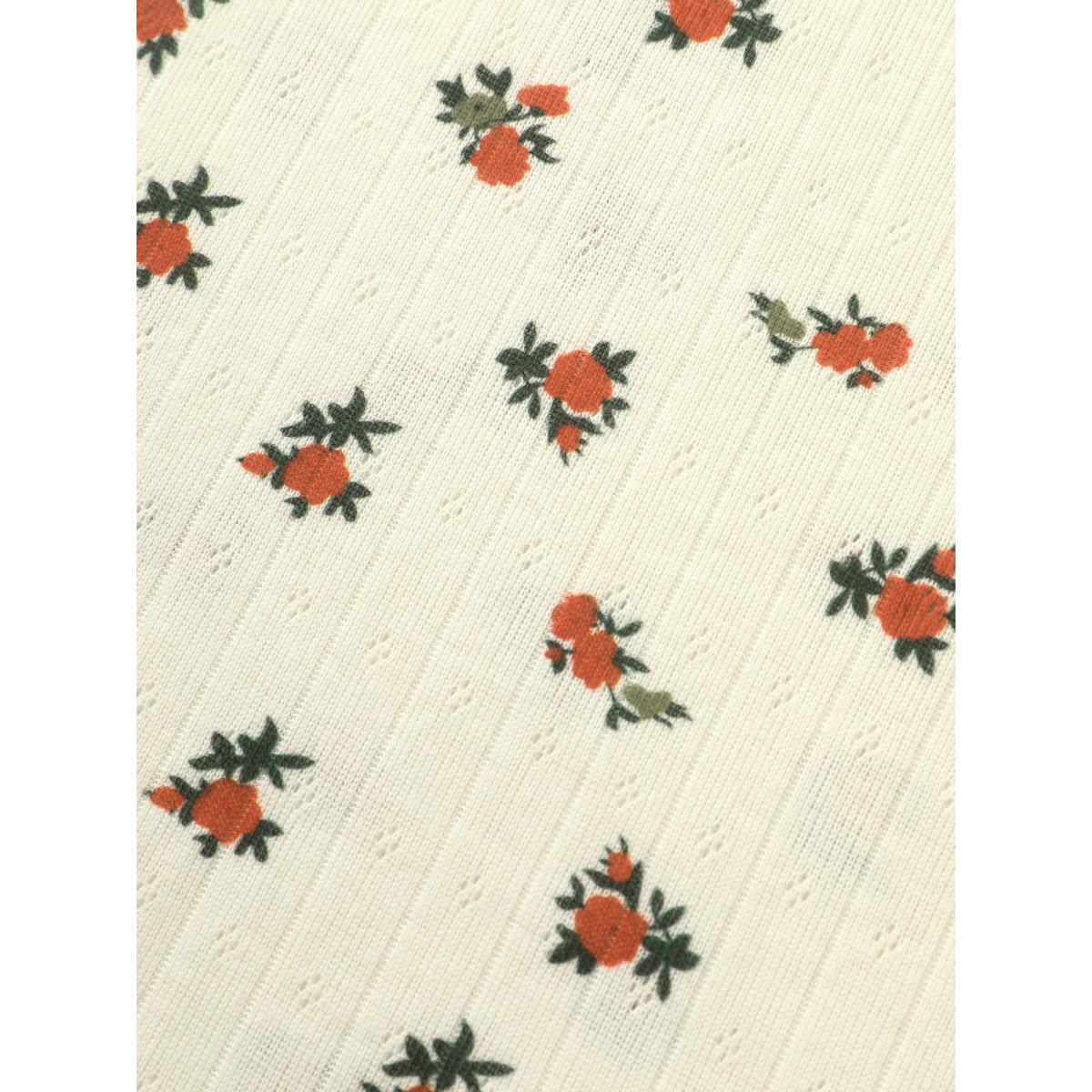 Plus Size Natural Flowers V Neck Flutter Sleeve T-shirt Beige Women Elegant Contrast Natural Flowers V-neck Everyday T-shirts BloomChic 26/4X Product Image