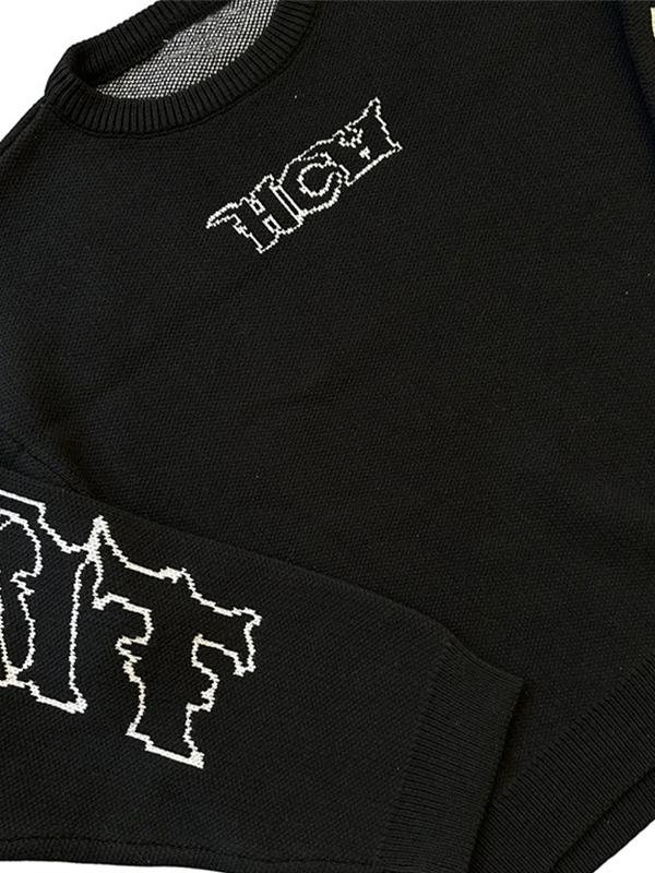 Men's Hip Pop Letter Print Crew Neck Sweater Product Image