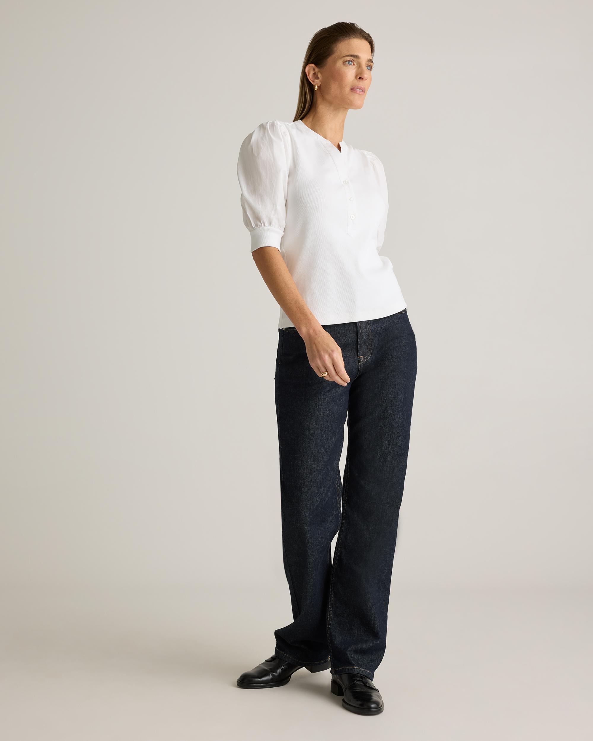 Quince | Women's Cotton Mixed Media Puff Sleeve Top Tencel Product Image