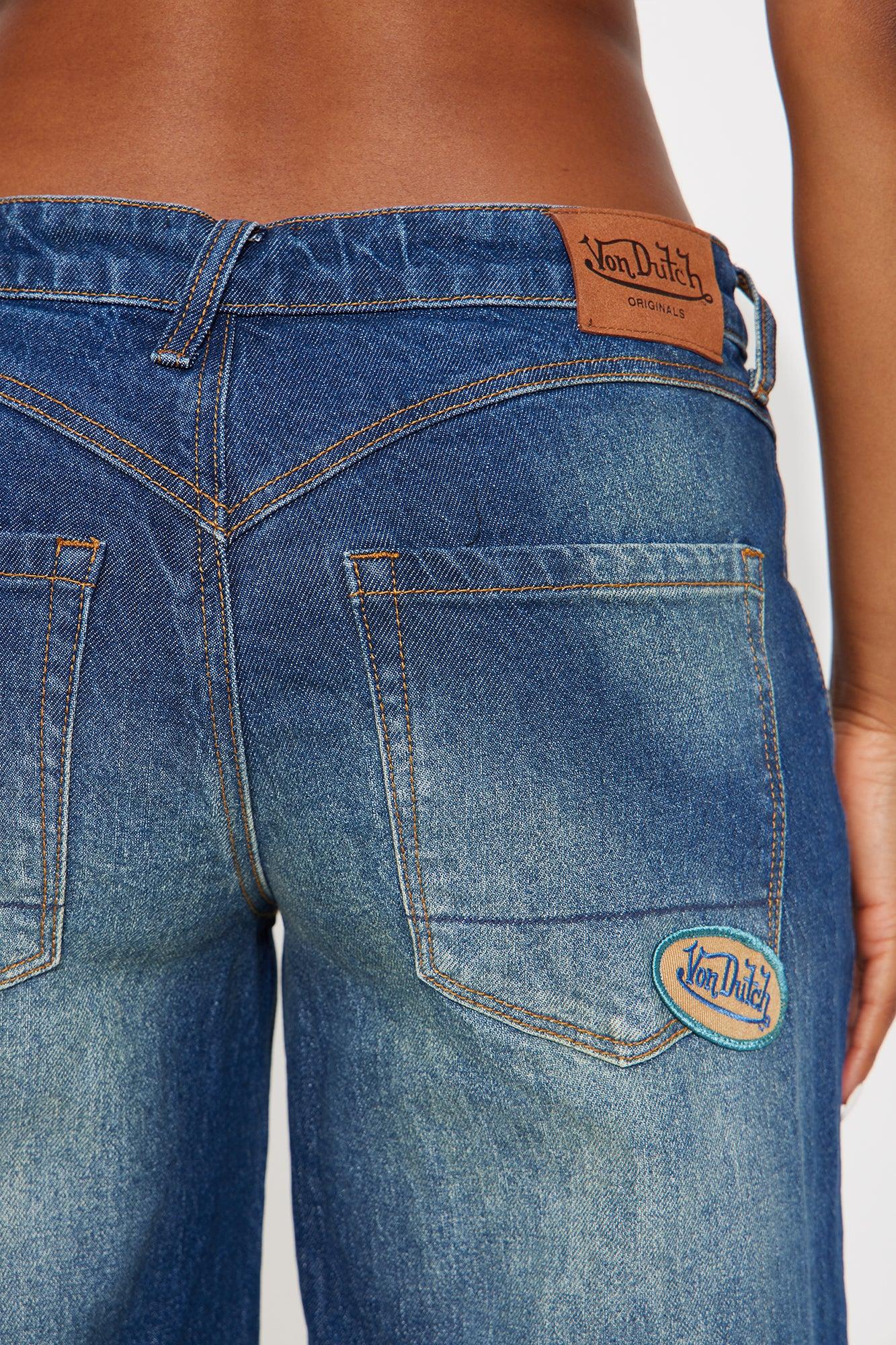 Von Dutch Eyeball Tinted Wide Leg Jeans - Dark Wash Female Product Image