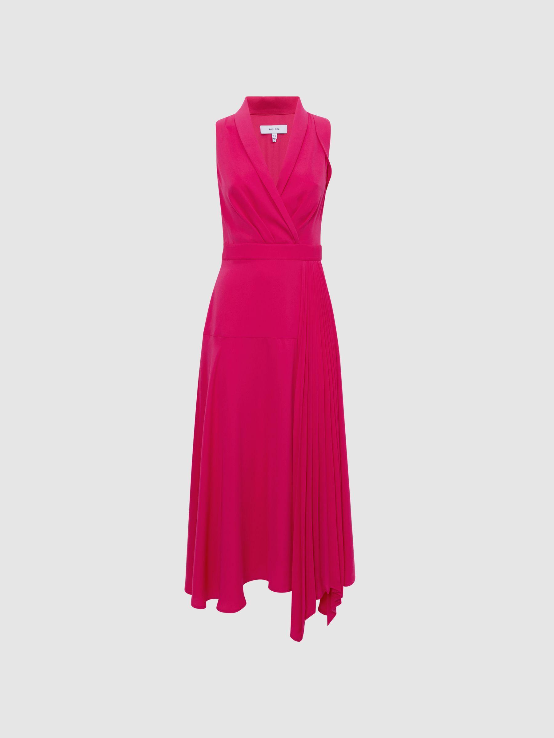 Pleated Fitted Midi Dress in Pink Product Image