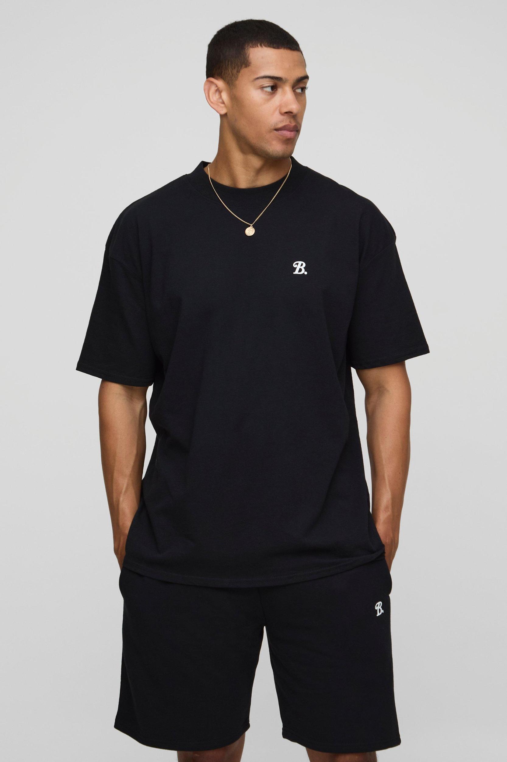 Oversized B Scroll Extended Neck T-Shirt And Short Set | boohooMAN USA Product Image