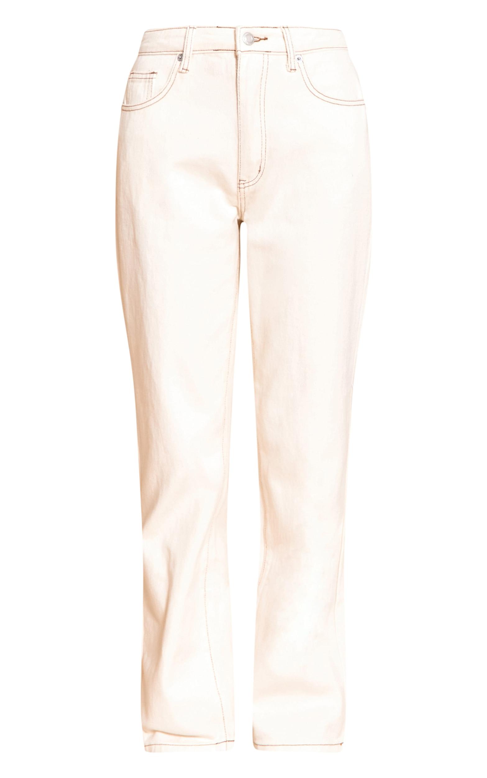 Ecru High Waist Straight Leg Jeans Product Image