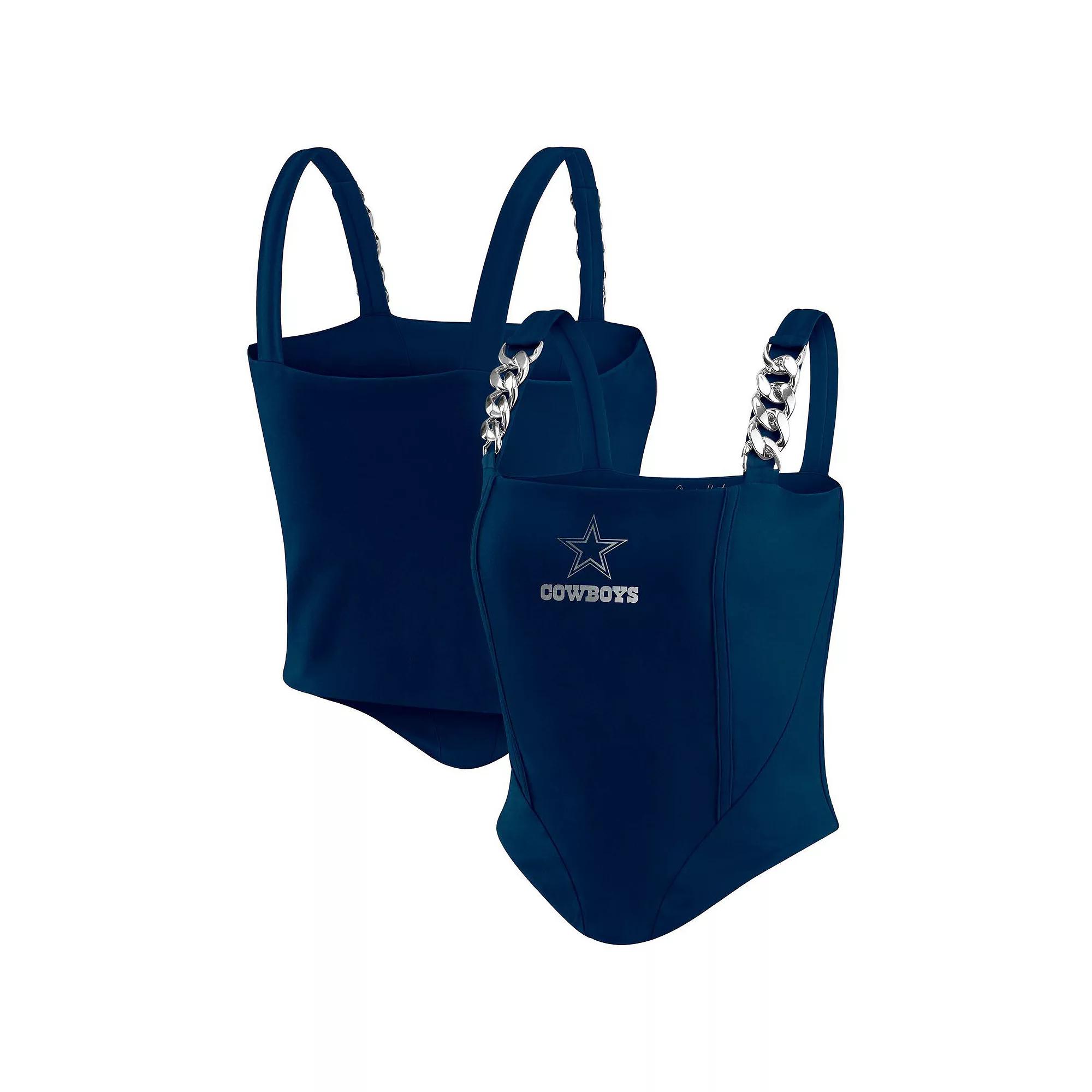 Women's WEAR by Erin Andrews x Gracie Hunt Navy Denver Broncos Chain Link Corset Top, Size: Medium, Blue Product Image