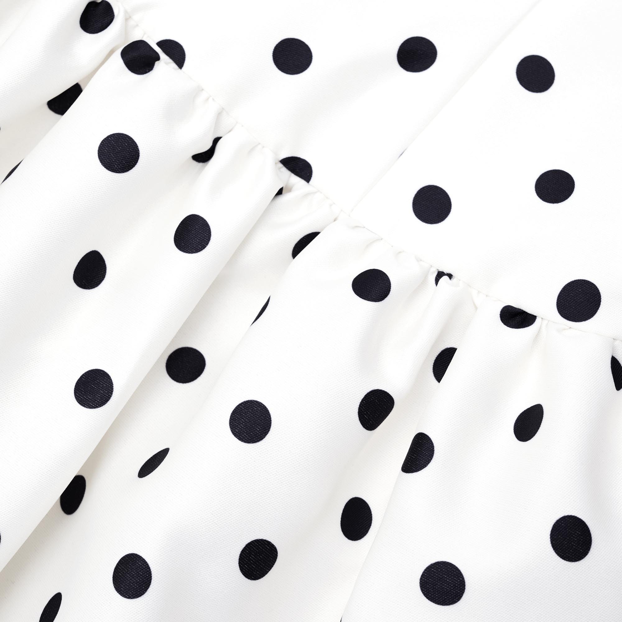 Cream Polka Dot Taffeta Midi Dress Product Image