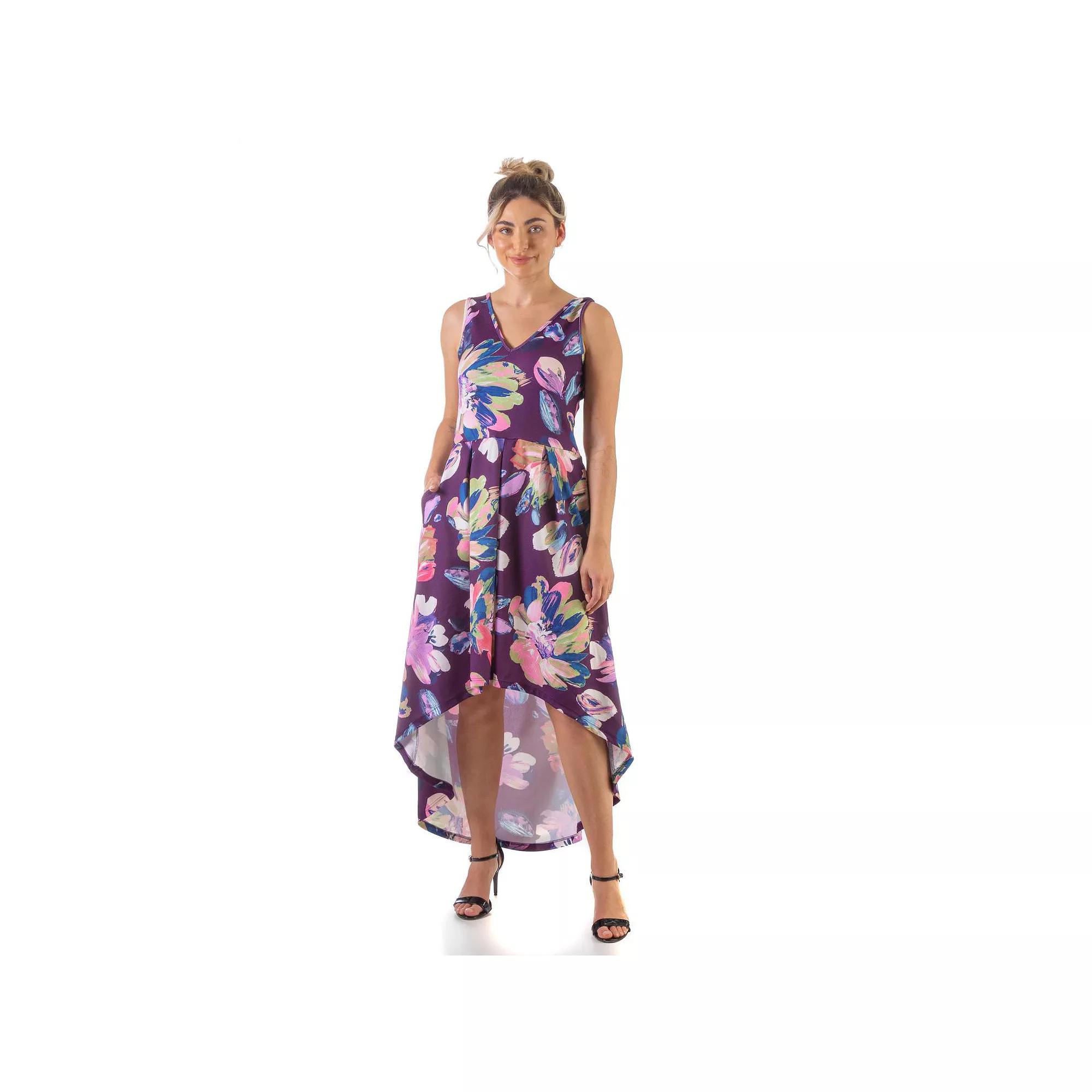 Women's 24Seven Comfort Apparel High-Low Floral Maxi Dress, Size: Small, Purple Pink Team Product Image