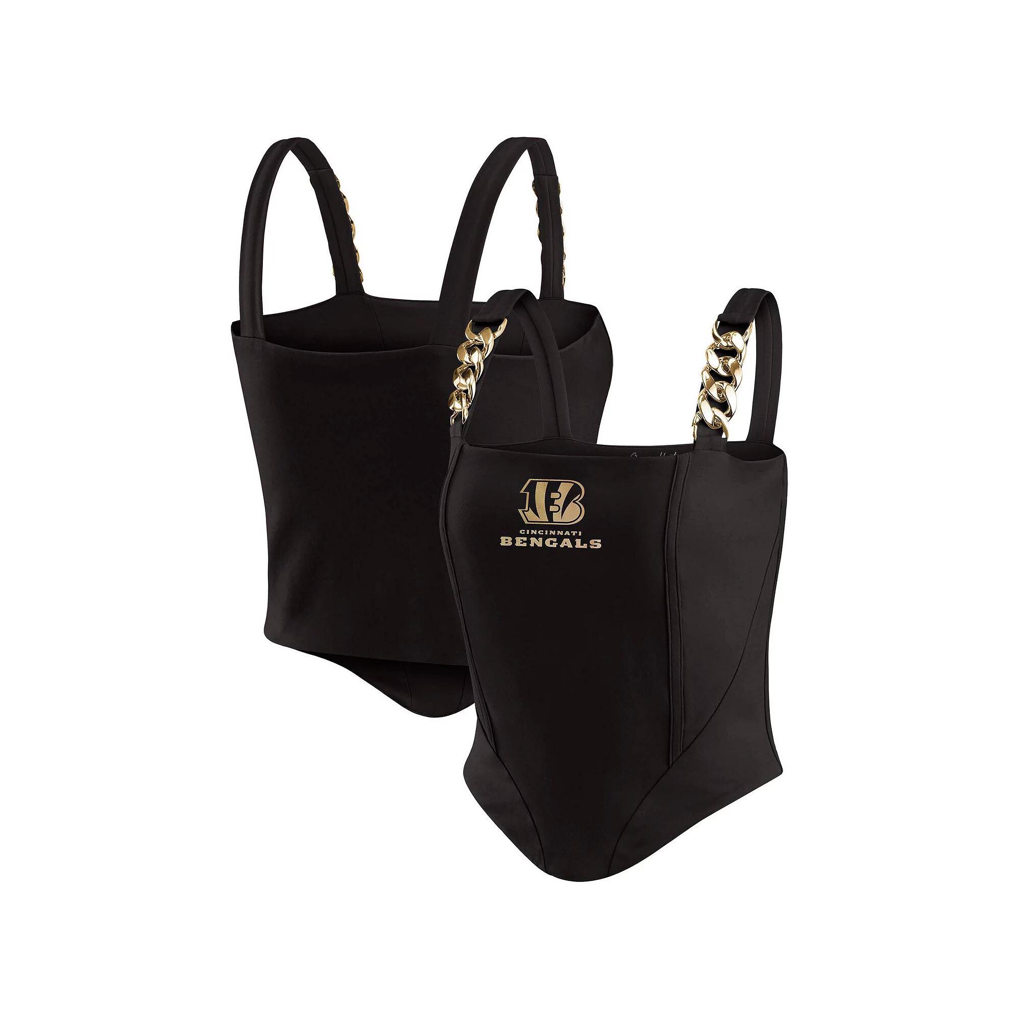 Women's WEAR by Erin Andrews x Gracie Hunt Navy Denver Broncos Chain Link Corset Top, Size: Medium, Blue Product Image