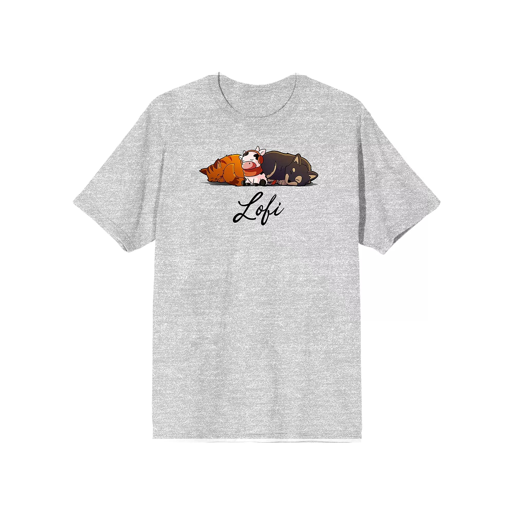 Men's LOFI Girl Napping Cat Cow Short Sleeve Graphic Tee,  Product Image