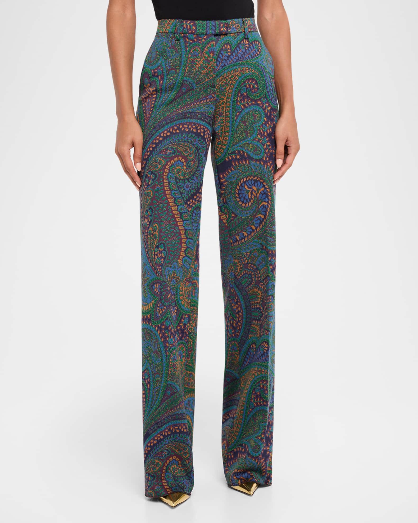 Paisley Green Knit Jacquard Straight-Leg Pants Product Image