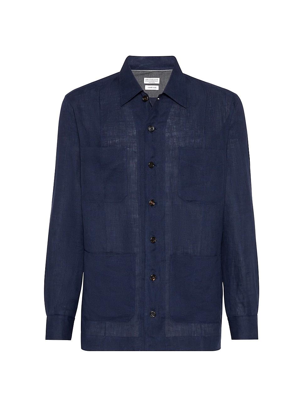 Mens Linen Four-Pocket Casual Button-Down Shirt Product Image
