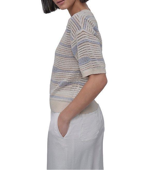 DKNY by Donna Karan Crochet Stripe Crew Neck Short Sleeve Top Product Image