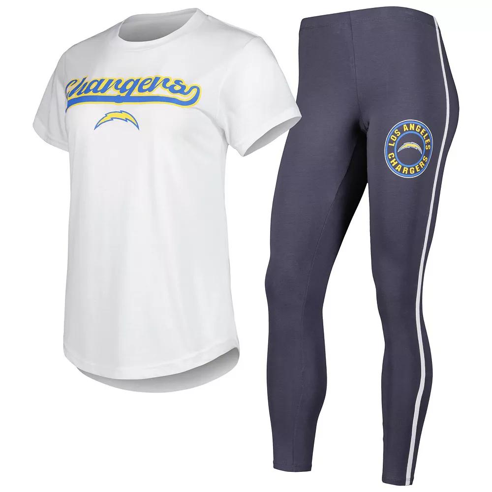Women's Concepts Sport White/Charcoal Los Angeles Chargers Sonata T-Shirt & Leggings Sleep Set,  Product Image
