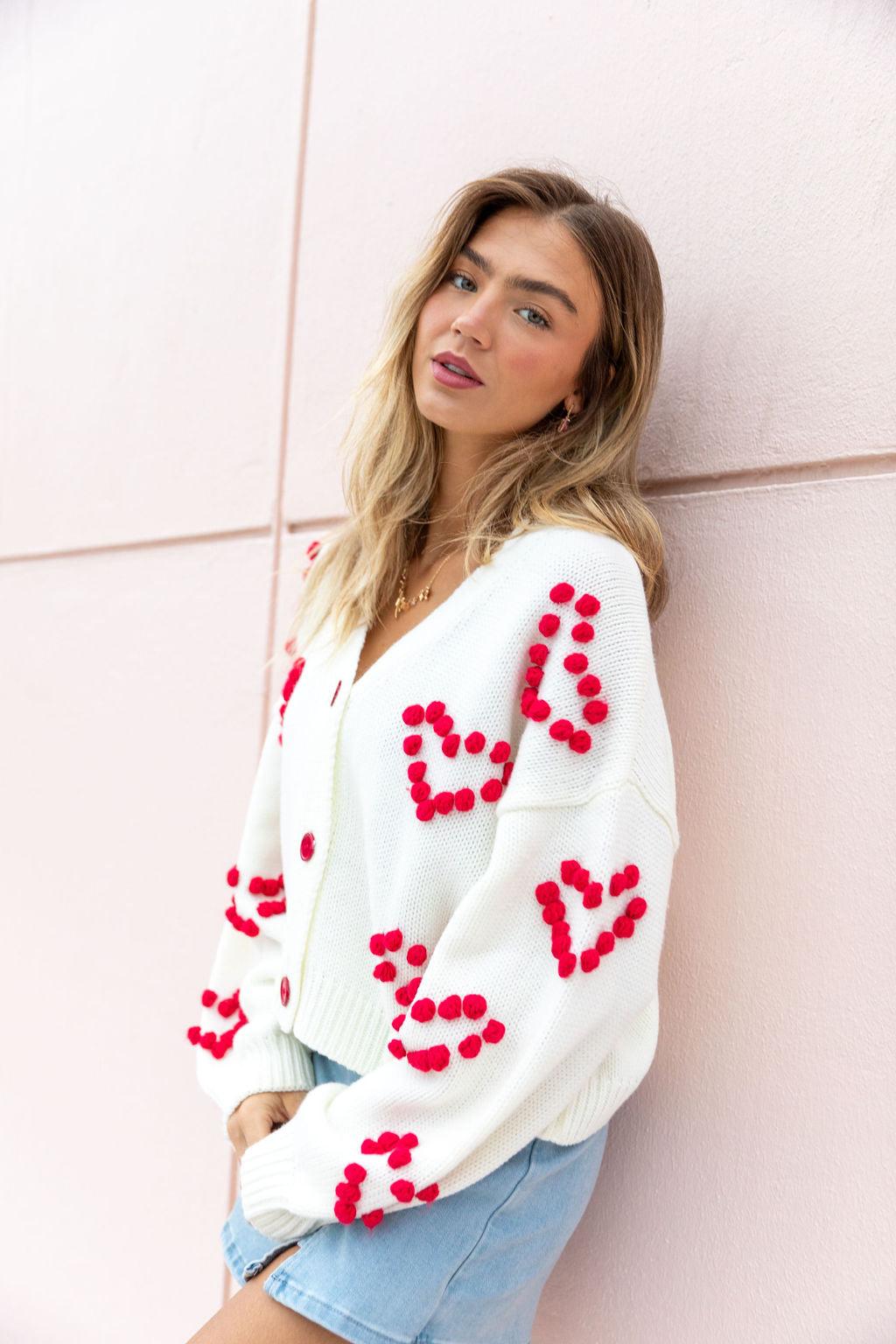 Better Together Ivory Heart Embroidered Cardigan FINAL SALE Product Image