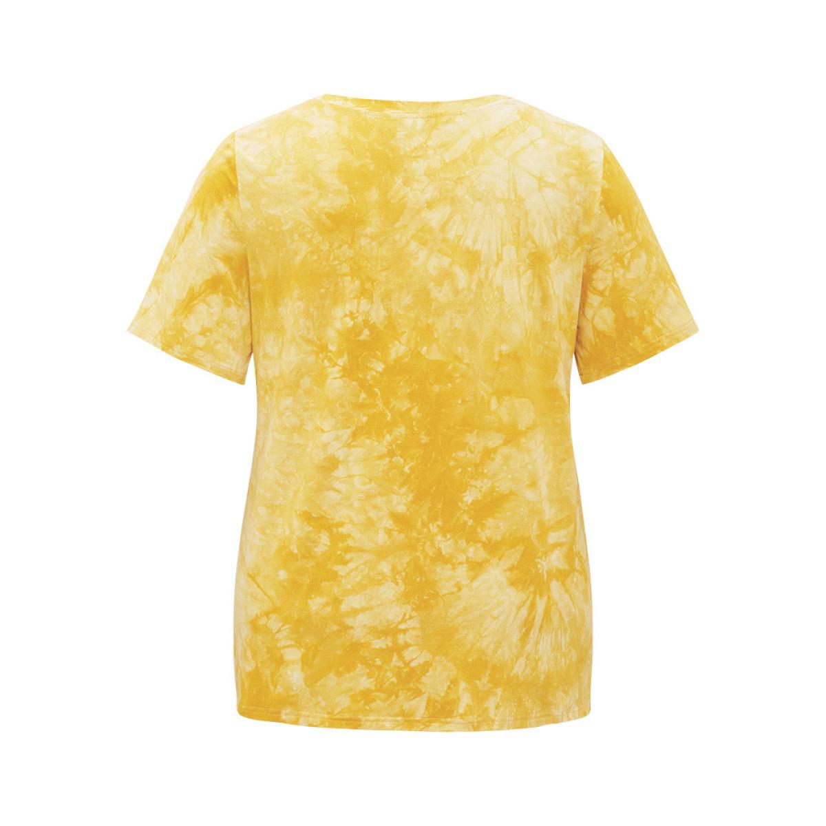 Plus Size Lemon & Letter Print Crew Neck Tie Dye T-shirt Yellow Women Casual Graphic Dailywear T-shirts BloomChic 18-20/2X Product Image