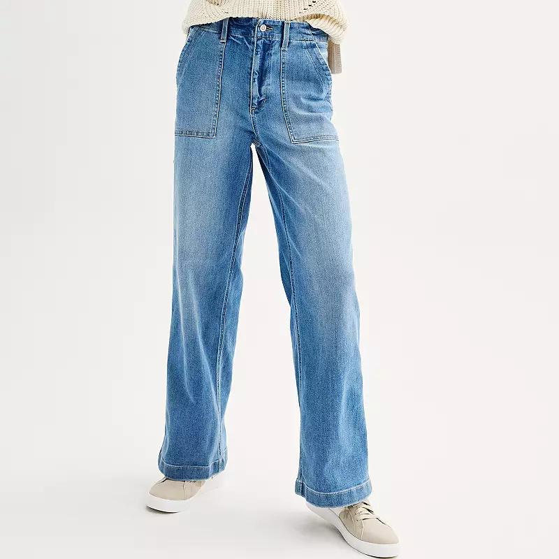 Women's Sonoma Goods For Life Utility Wide-Leg Jeans, Size: 14, Light Blue Product Image