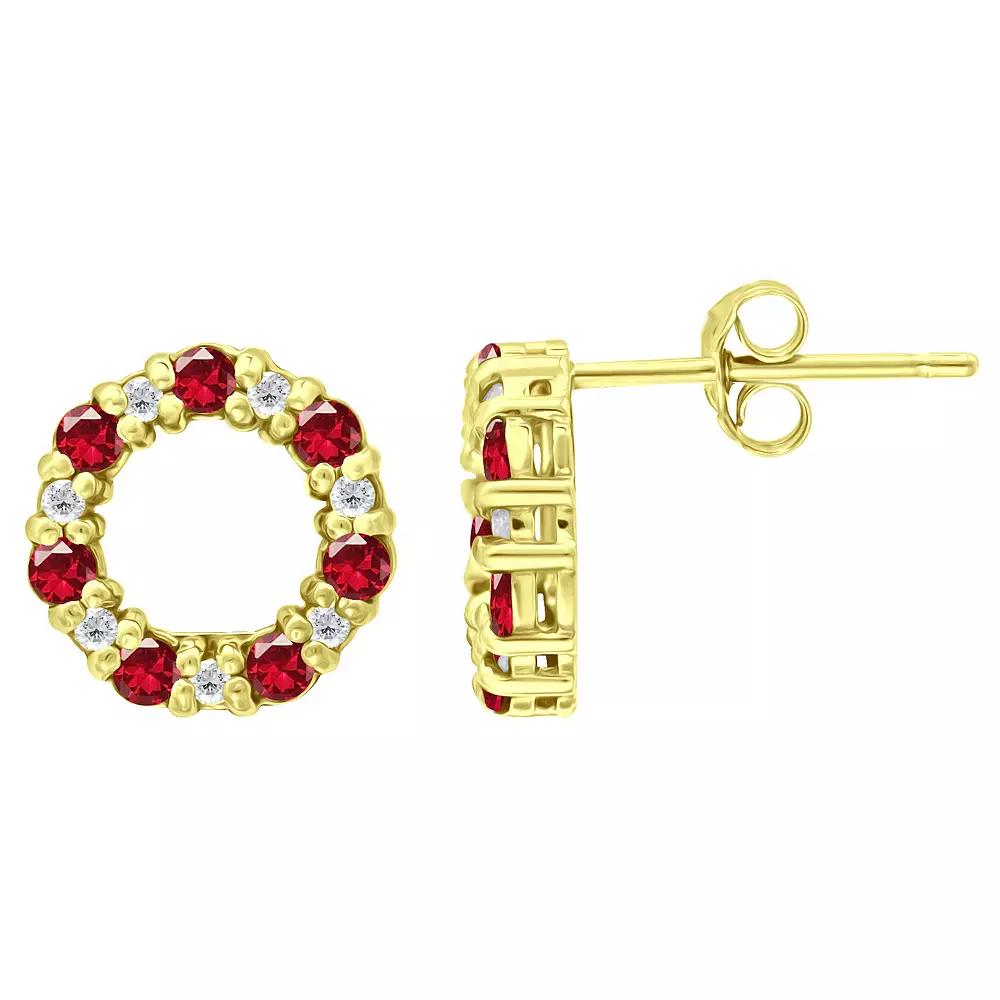 Aleure Precioso Sterling Silver Cubic Zirconia Circle Stud Earrings, Women's, Gold Tone Red Product Image