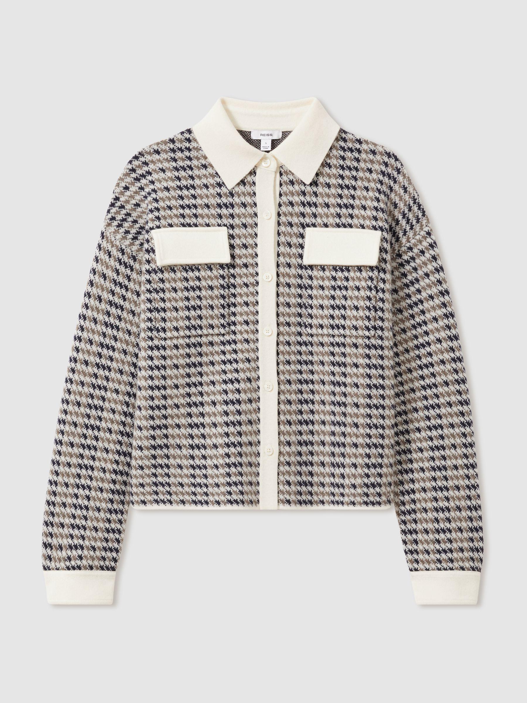 Wool-Cashmere Houndstooth Cardigan in Navy/Camel Product Image