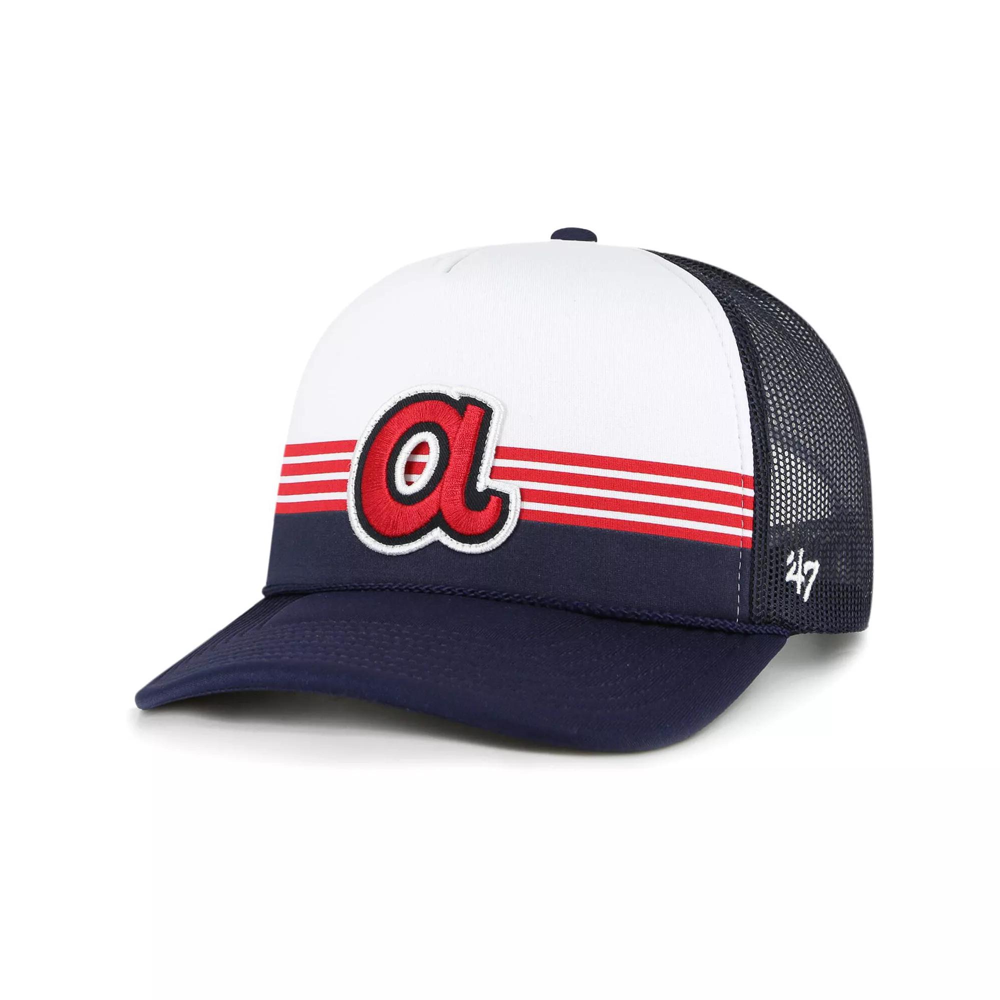 Mens 47 Atlanta Braves Lift Off Foam Front Mesh Trucker Adjustable Hat, Blue Product Image