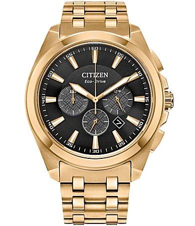 Citizen Eco-Drive Mens Peyton Two-tone Stainless Chrono Bracelet Watch Black Gold Tone Product Image