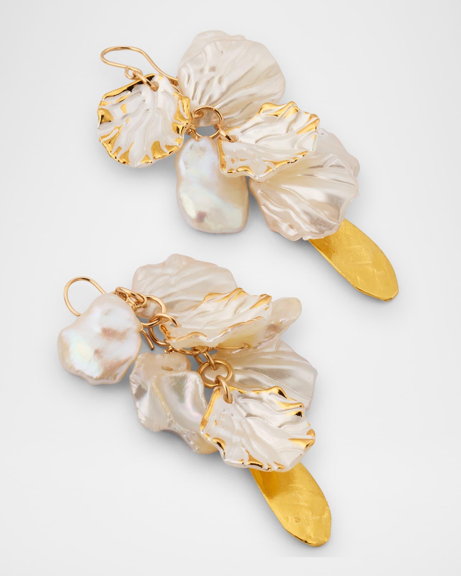 Freshwater Pearl Gold Leaf Earrings Product Image