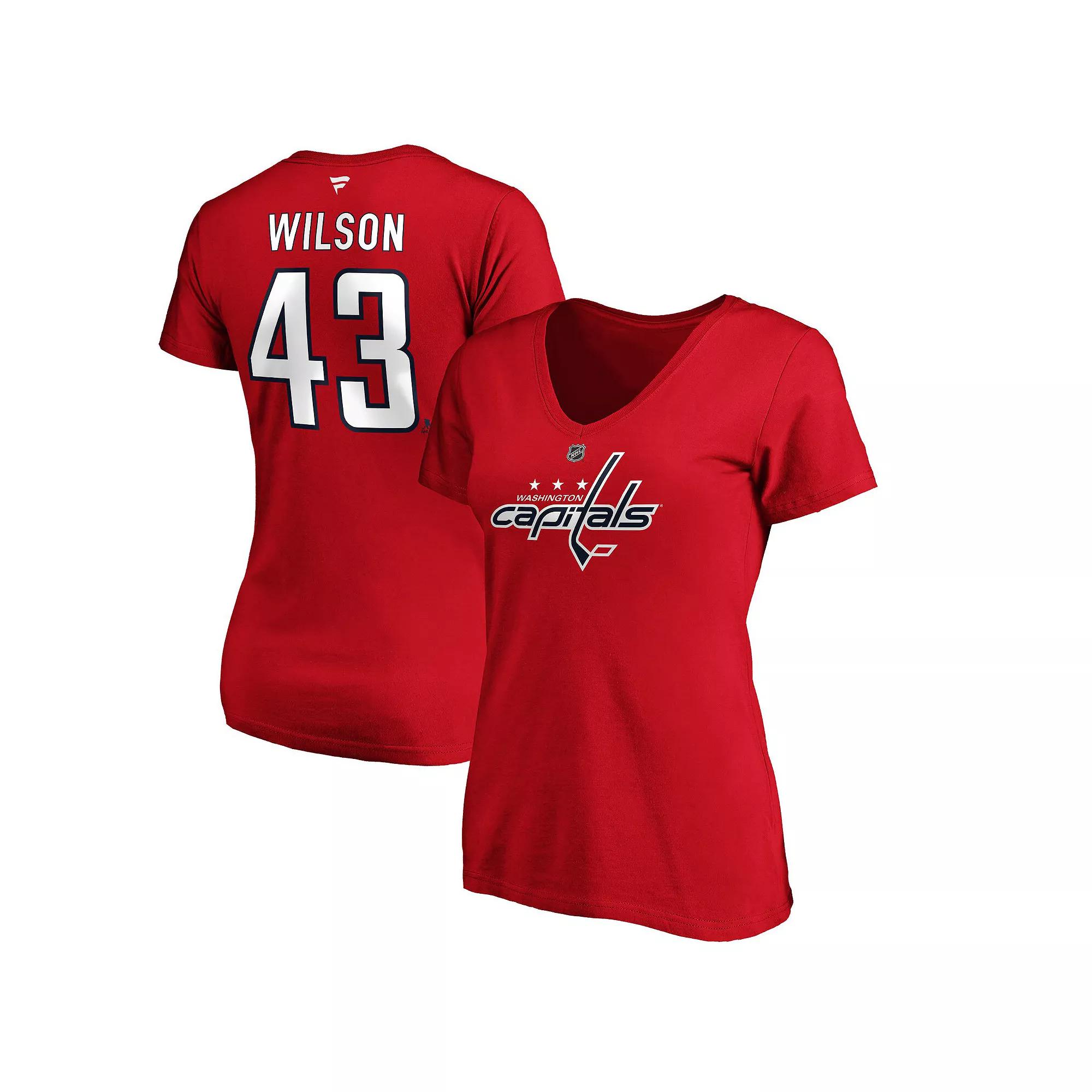 Women's Fanatics Branded Tom Wilson Red Washington Capitals Authentic Stack Name and Number V-Neck T-Shirt, Size: Large Product Image