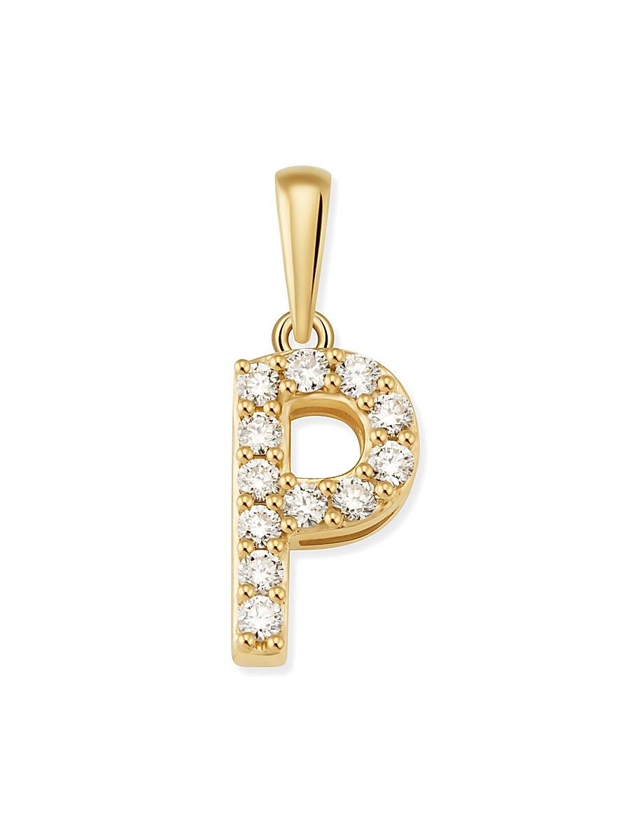 Womens 14K Yellow Gold Luxe Letter Diamond Initial Pendant Charm Product Image