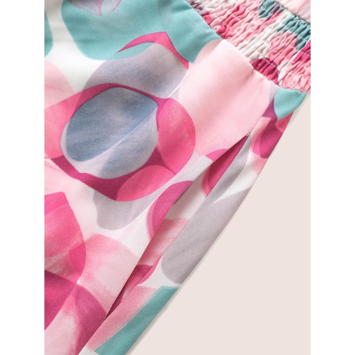 Plus Size Asymmetrical Colorblock Overlap Collar Midi Dress Multicolor Women Elegant Shirred Overlap Collar Short sleeve Curvy BloomChic 22-24/3X Product Image