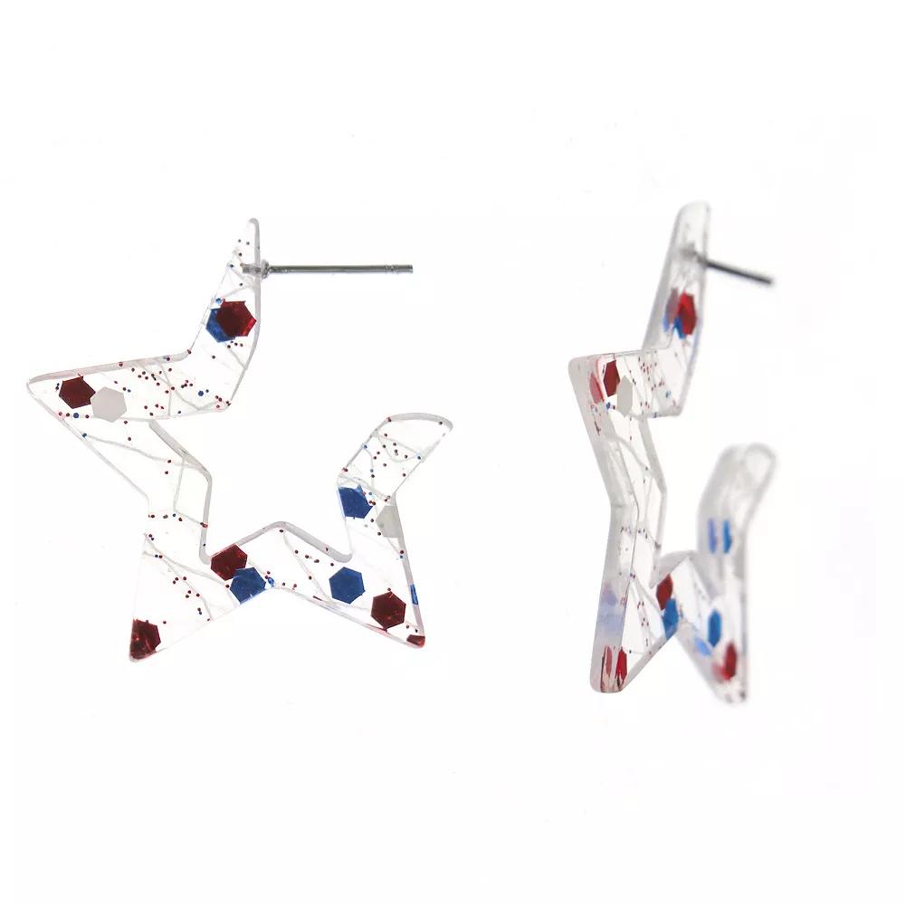 Celebrate Together Silver Tone Red, White and Blue Glitter Star Earrings, Womens, Multi Product Image